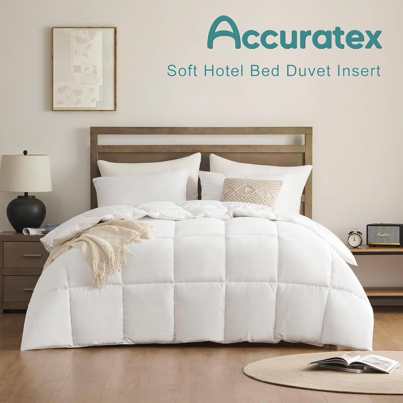 ACCURATEX لحاف كوين دوفية، 100% قطن 400GSM سميك وناعم بديل للريش، لحاف أبيض ناعم وقابل للتنفس مع علامات الزاوية (90''x90'') - Image 2